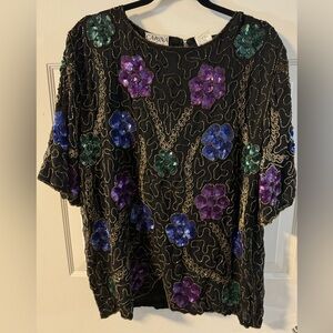 VTG Women's Beaded Embellished Embroidered Silk Blouse Party Fancy Glam 1X NWT
